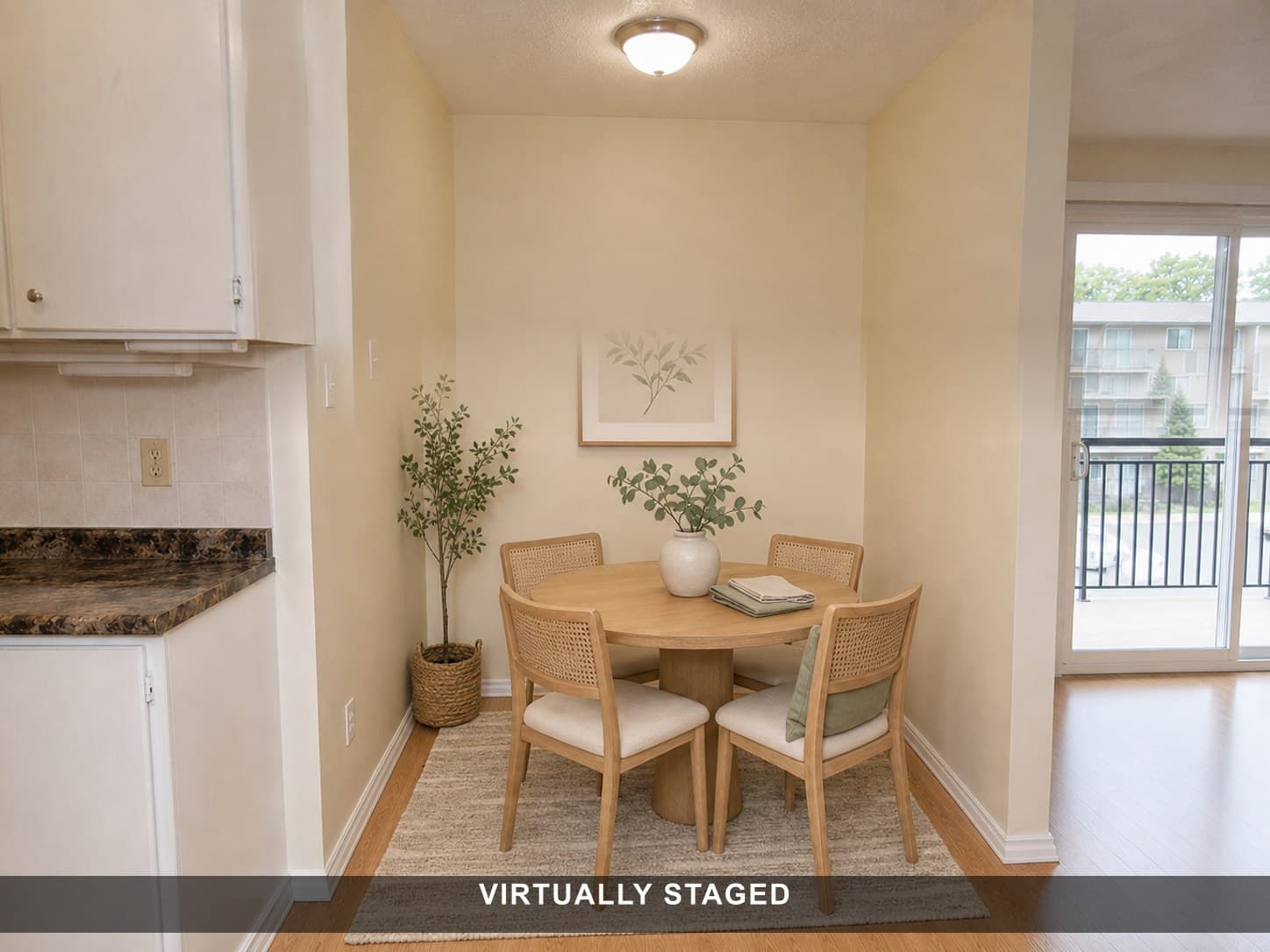 Empty one-bedroom, dining nook after virtual staging