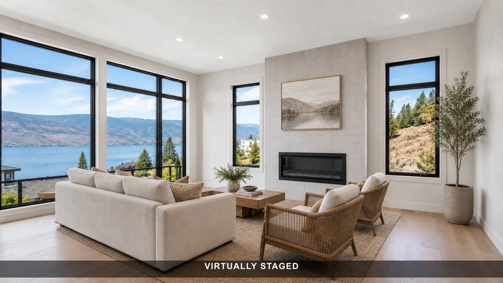 Lake-view living room — Kelowna after virtual staging
