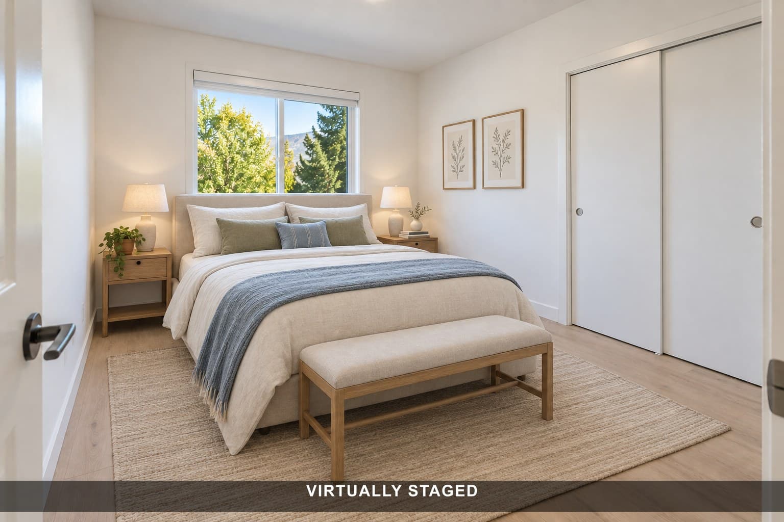 Virtually staged: Empty bedroom, furnished