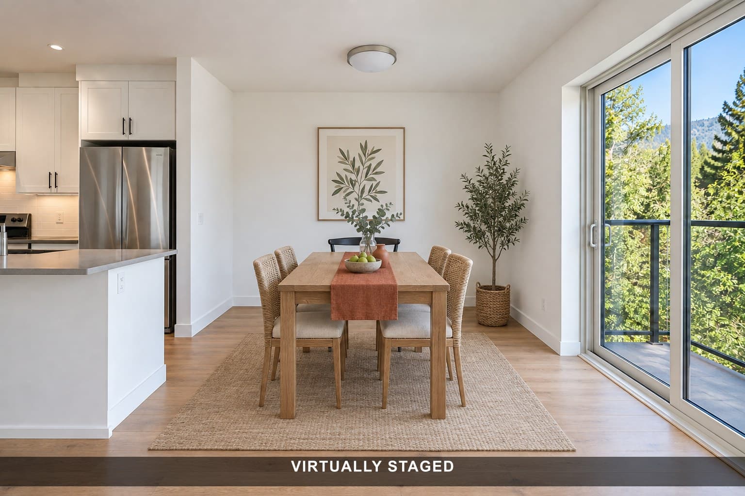 Virtually staged: Empty dining nook, furnished