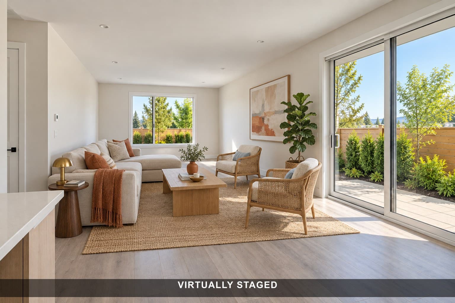 Virtually staged: Empty living room, furnished